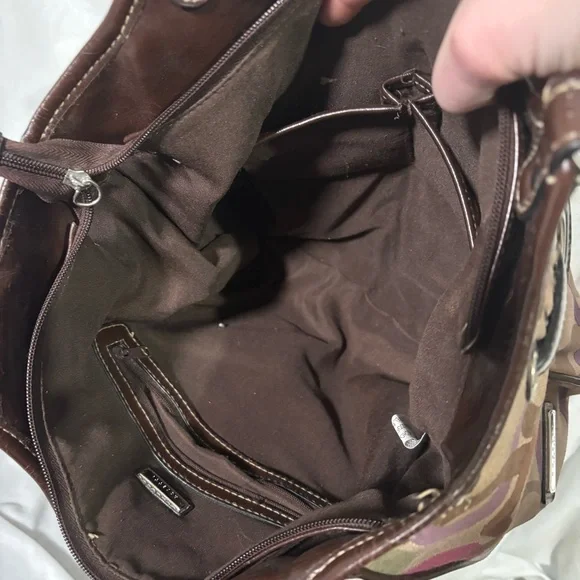 Vintage Rosetti Brown Hobo Shoulder Purse Abstract Print & Silver O-Ring Detail - Picture 13 of 14